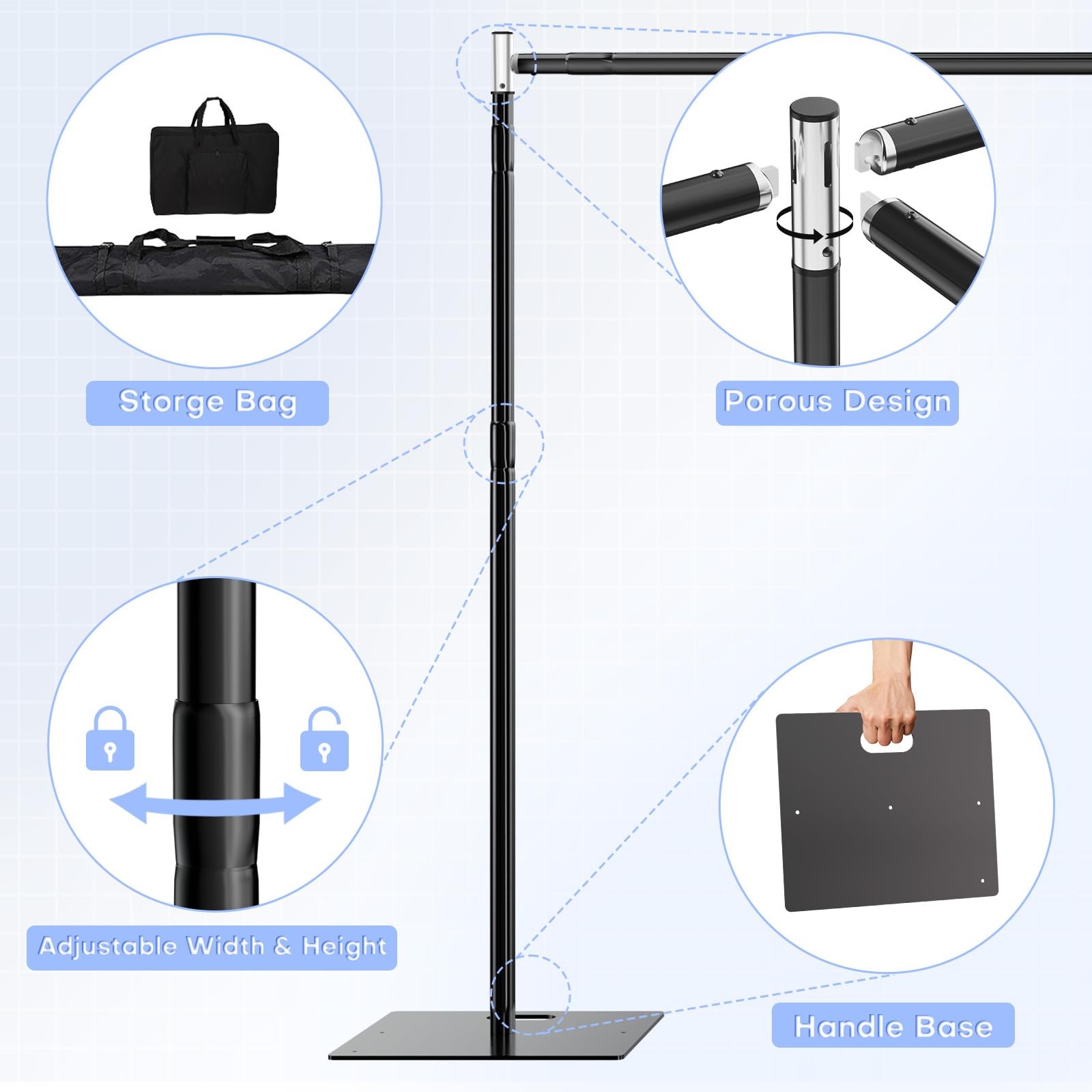 HAYOHRT Pipe and Drape Backdrop Stand Kit 8×10 ft Adjustable 10 x 8 FT, Black