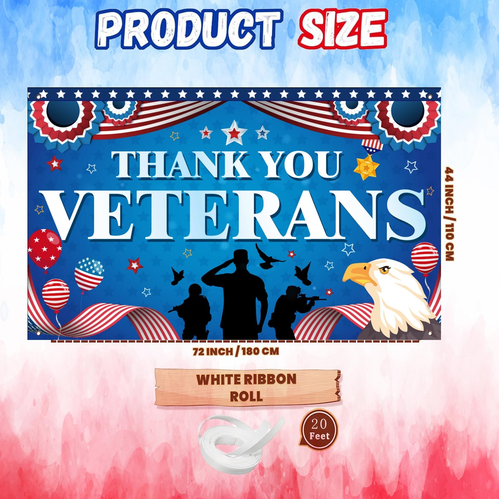 Thank You Veterans Backdrop Veterans Day Party Decorations 71×43 Inch