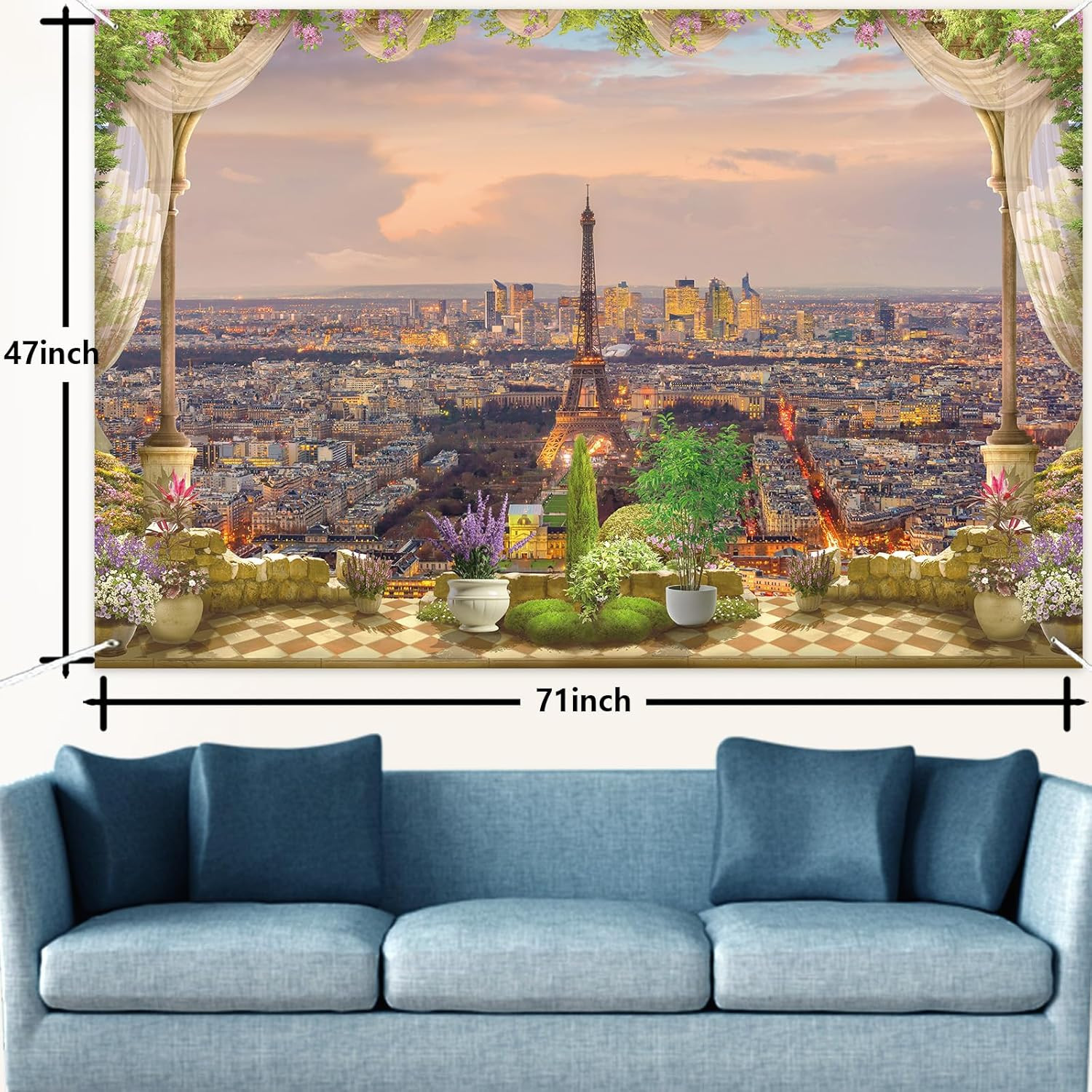 City Backdrop French Romance Theme Cityscape Decoration Romantic Sunset Balcony