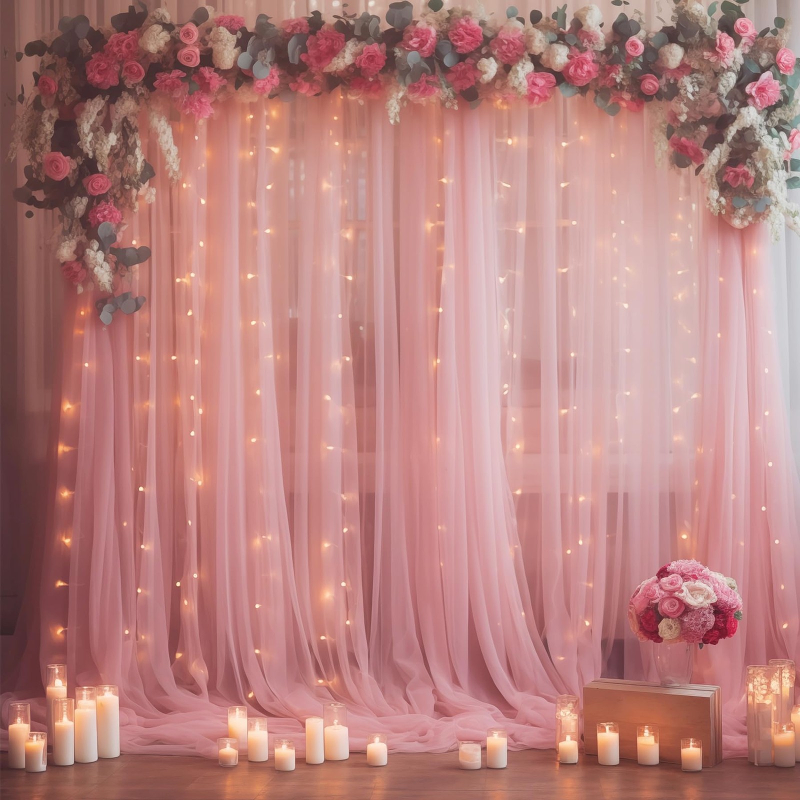 1010ft Dusty Rose Tulle Backdrop Curtain Lights Wedding Photo Background