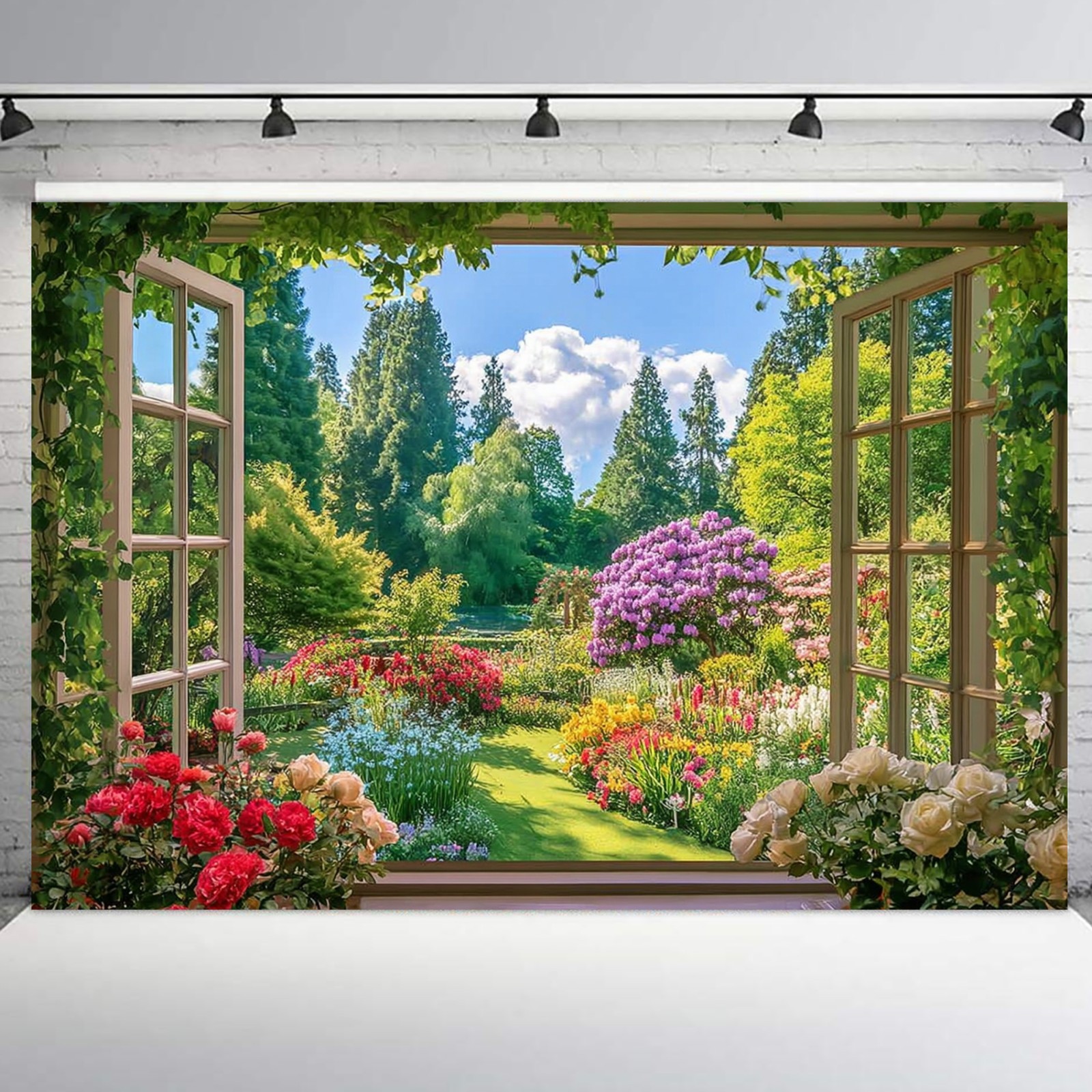 10x8ft Spring Summer Backdrop Garden Window Colorful Flower Photo Background