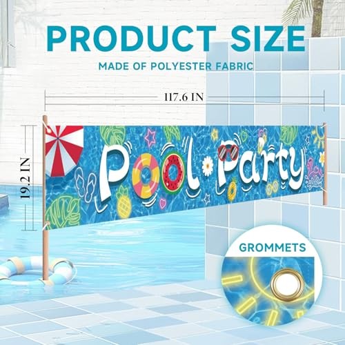 Colorful Birthday Backdrop Banner for Party, Large Photo Pool Party Blue