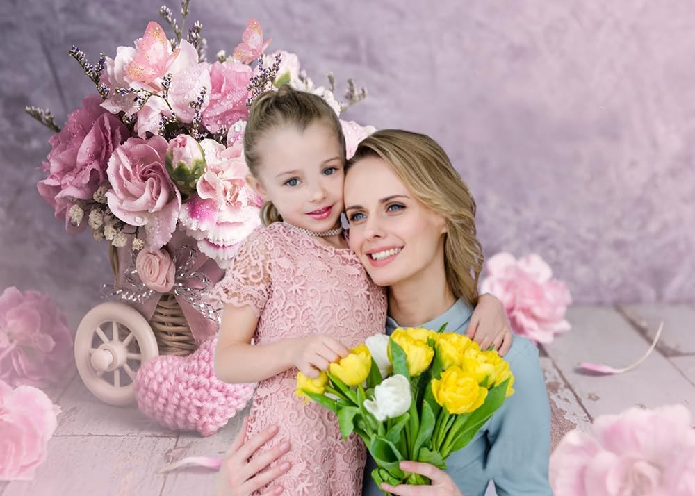 7X5FT Mother’s Day Backdrop Retro Background Rose Flowers Backdrop Mother Day Pa