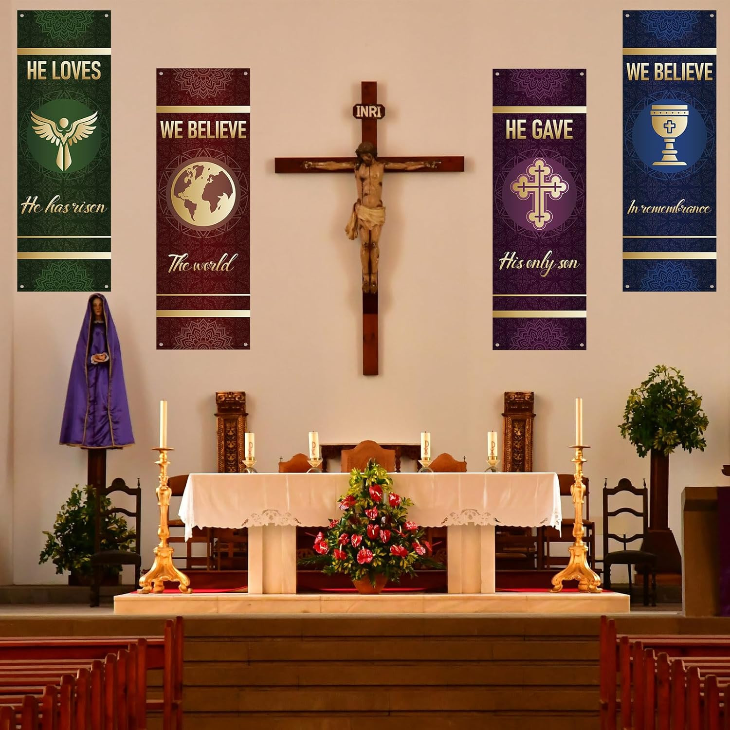 4Pcs Church Banners for Sanctuary Wall Welcome Inspirational Religious Banner…