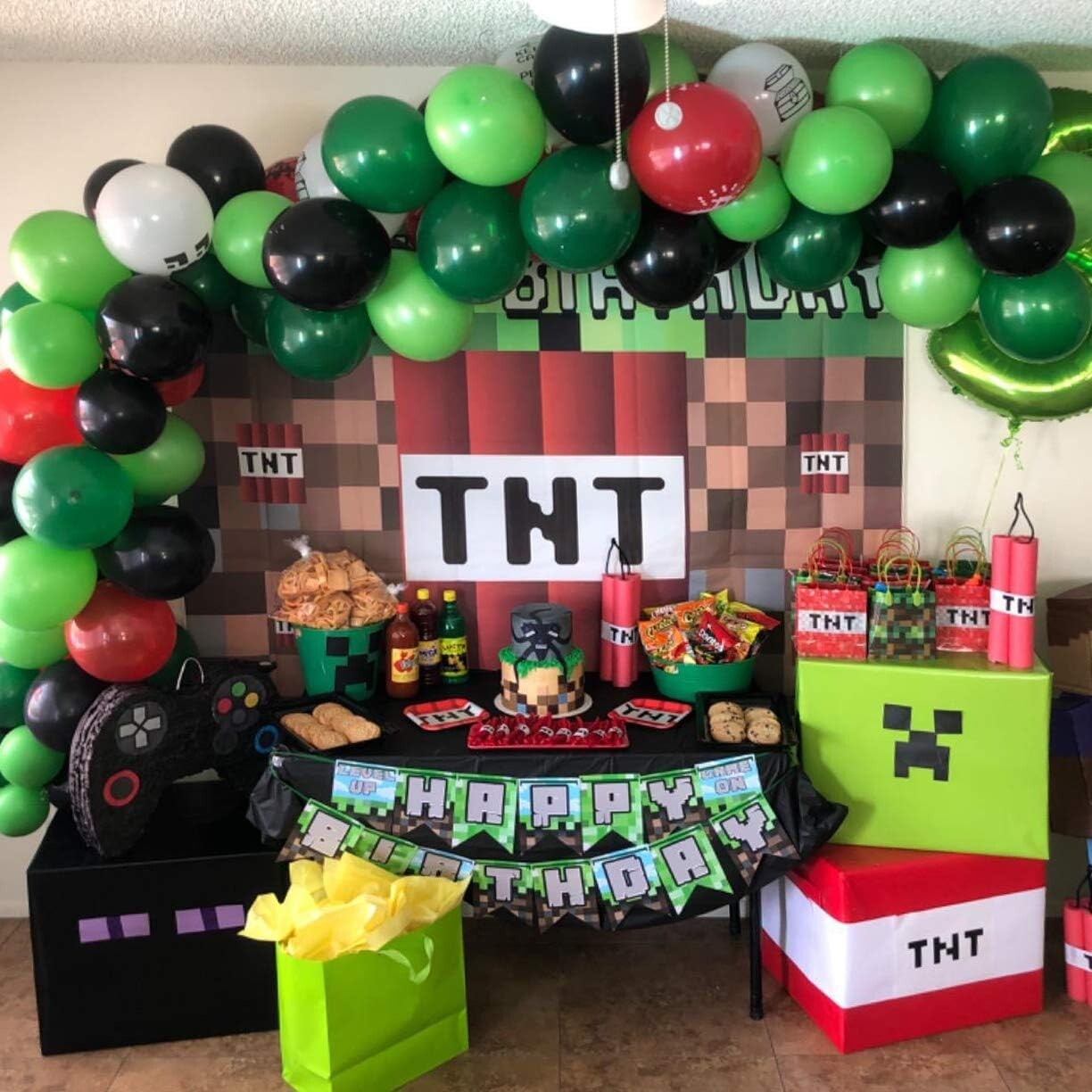 HUAYI 7x5ft TNT Pixel Backdrop for Birthday Game Themed Party Background Photo B