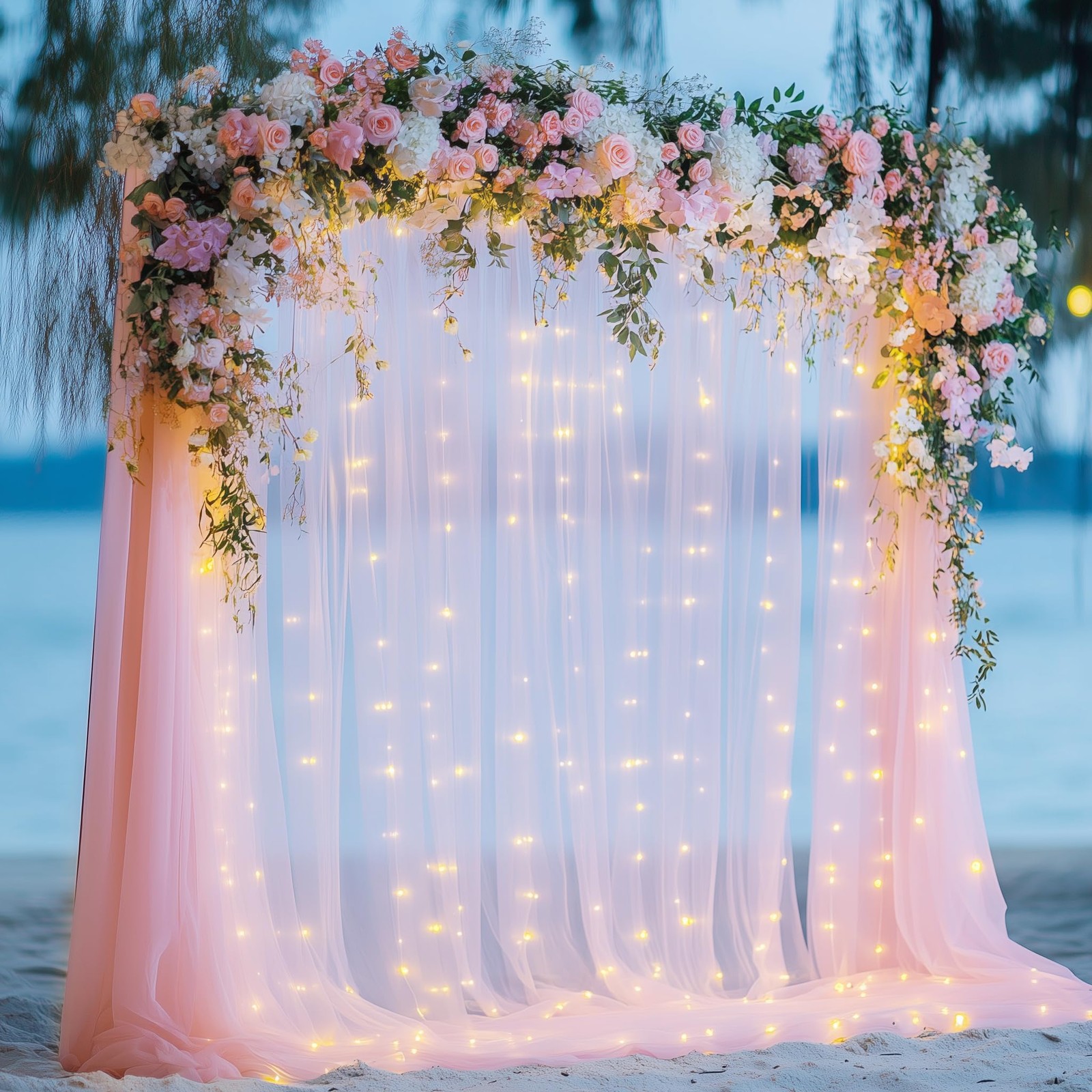 Tulle Backdrop Curtain with Lights String 10FT X 10FT Pink Sheer Tulle Backdr…