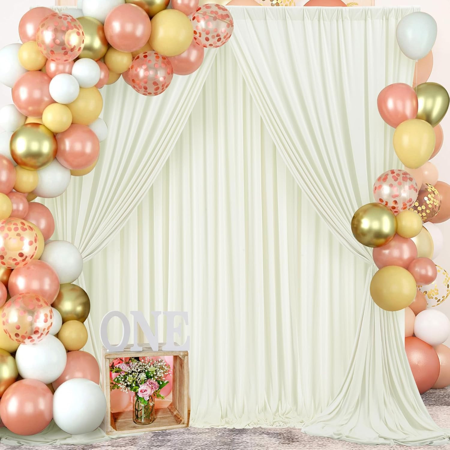 40ft Ivory Wrinkle-Free Backdrop Curtain for Weddings & Events – 8 Panels