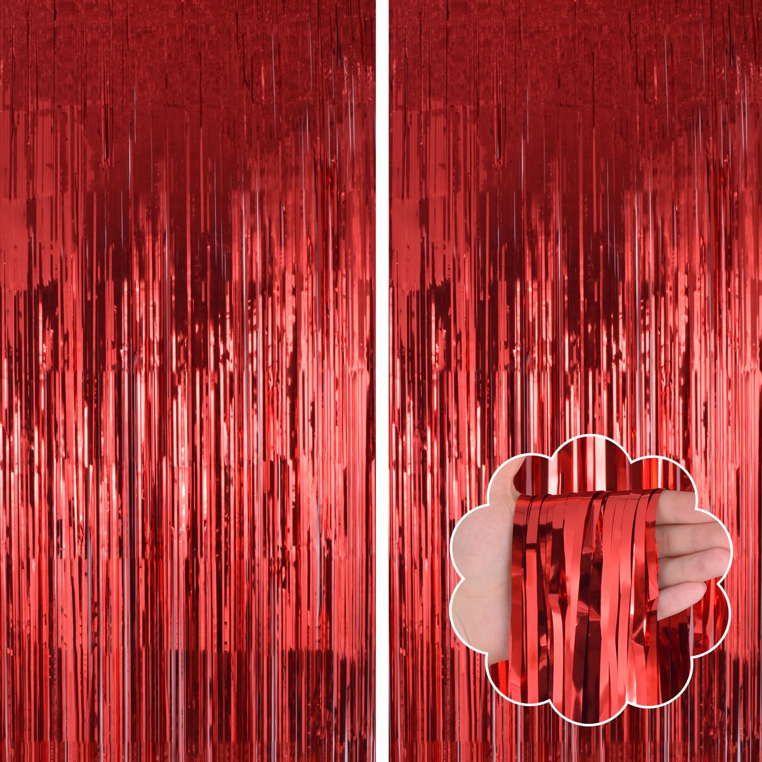2 Pack Red Curtains Backdrop Tinsel Streamers Party Decorations 3.3×8.2 Ft