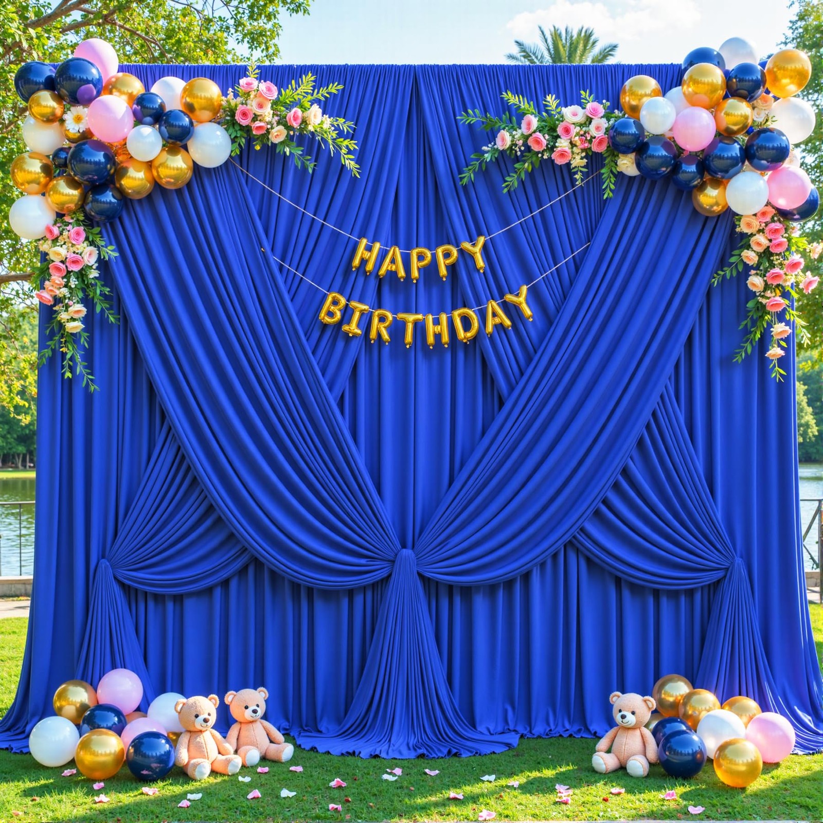 10×10 Royal Blue Backdrop Curtain for Parties Wrinkle Free Blue Photo Curtain…