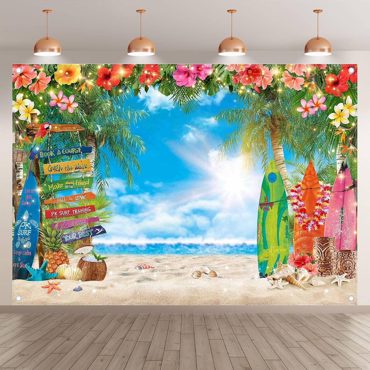7x5ft Hawaiian Beach Backdrop Tropical Flowers Palm Leaves Party Photo Booth …