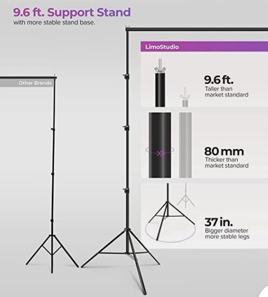 10×9.6 Single Crossbar Background Support Stand Photo Studio Backdrop Kit+FREE