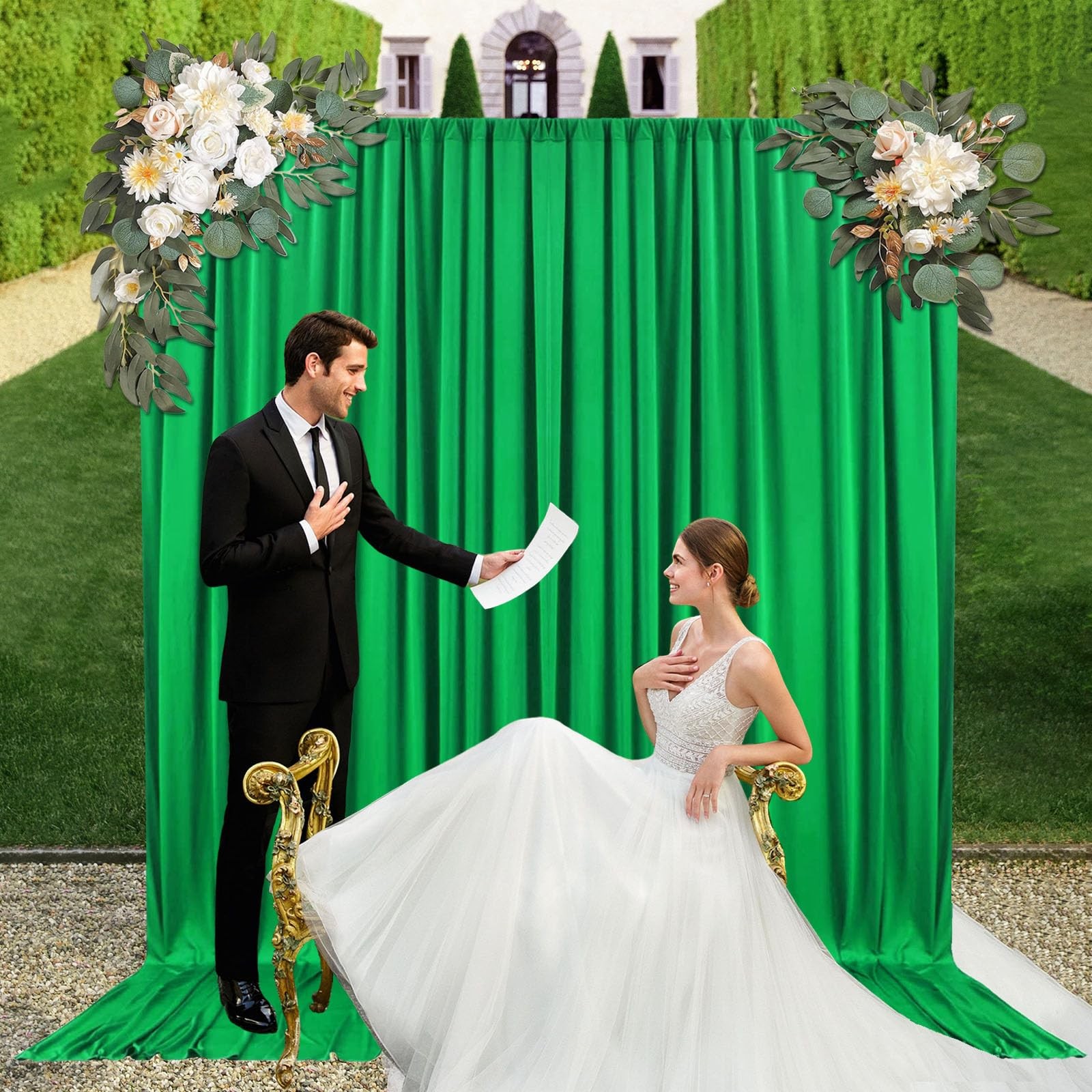 10×7 Ft Grass Green Backdrop Curtains Fabric Satin Rod Pocket Party 2 Panels