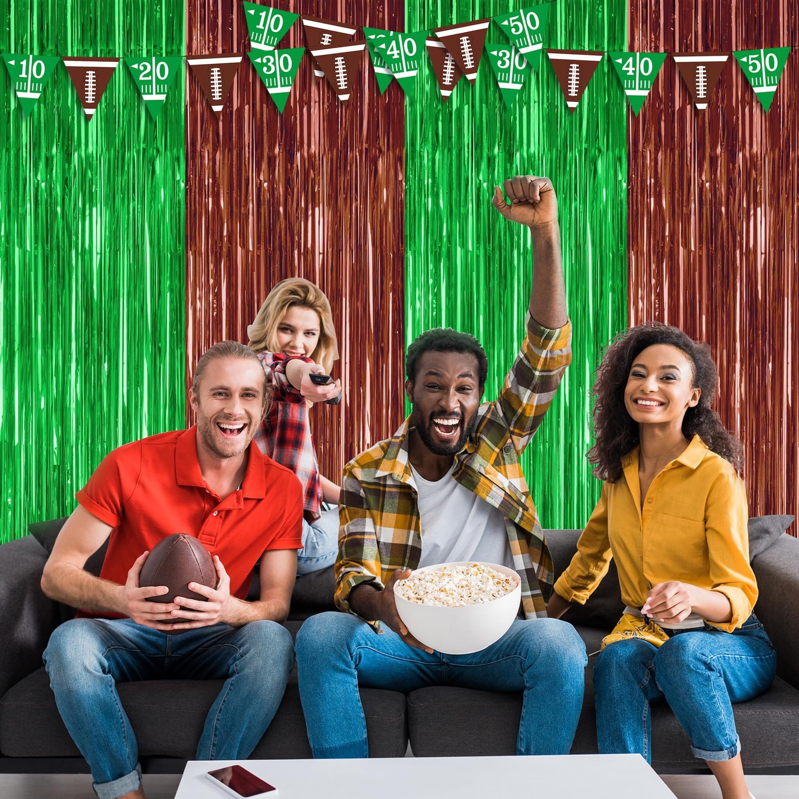 2 Pack Football Party Decorations, 3.28 FT x 7.05 2 PCS, Brown Green