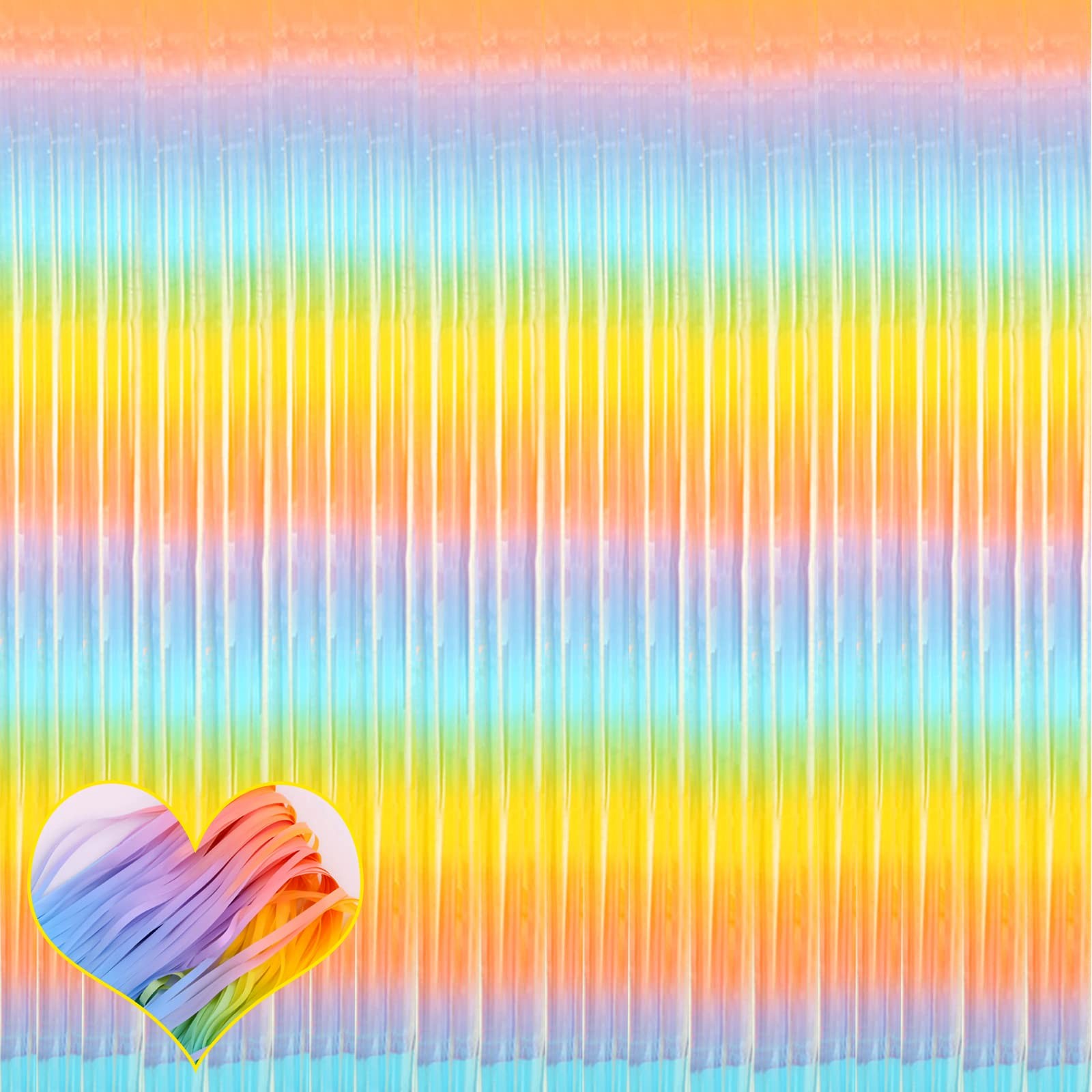Fringe Curtain Backdrop 4 Pack Rainbow Metallic Tinsel Foil Streamers 3.2×8.2
