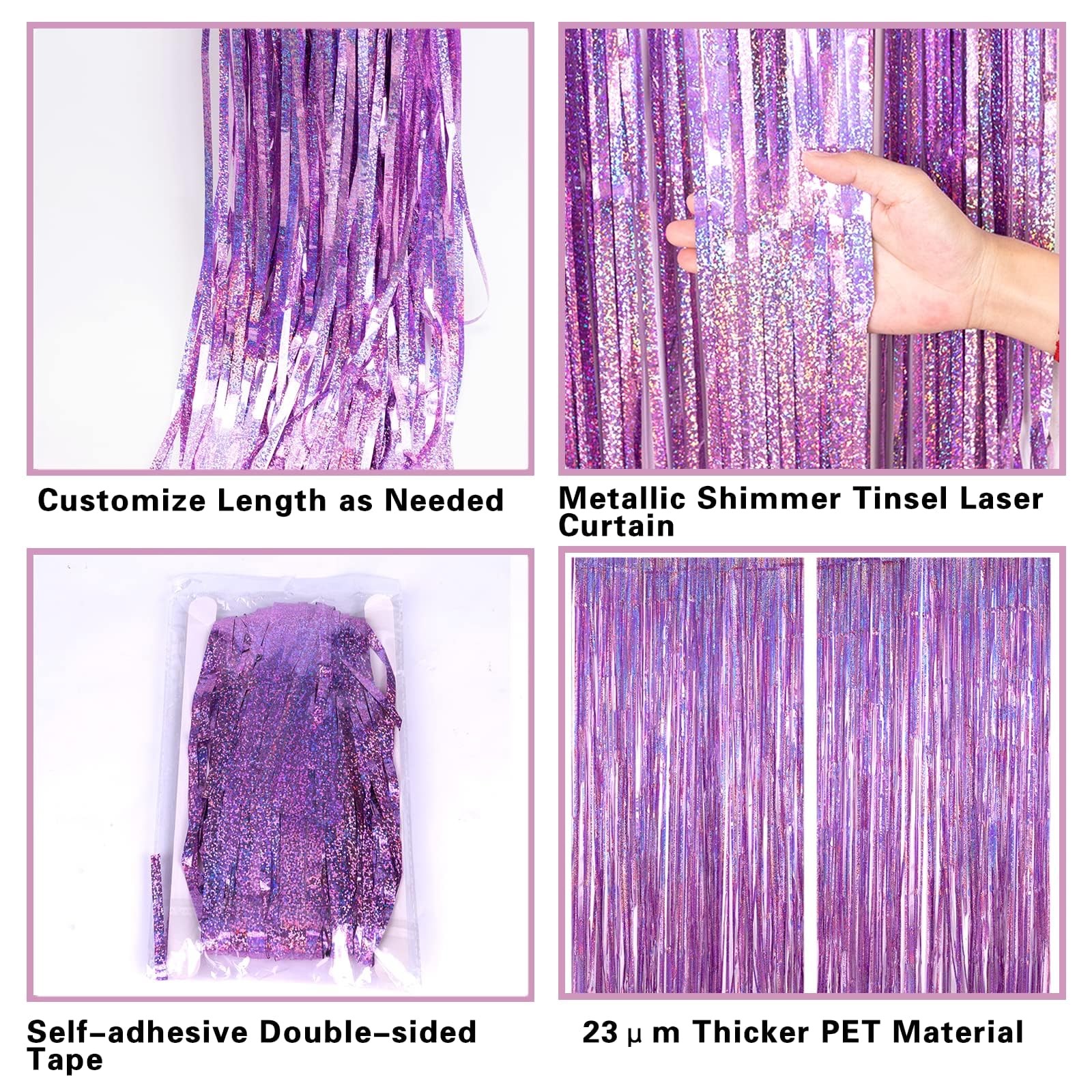 2 Pack 3.2ft x 8.2ft Pink Metallic Tinsel Foil Fringe Curtains Backdrop for P…