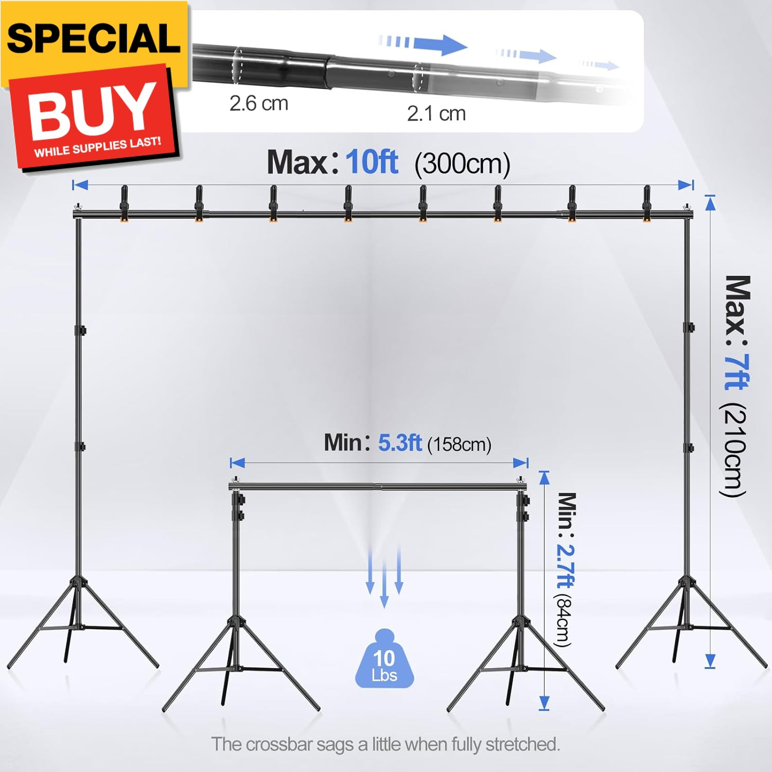 Backdrop Stand 10x7ft(WxH) Photo Studio Adjustable Background Stand Support kit