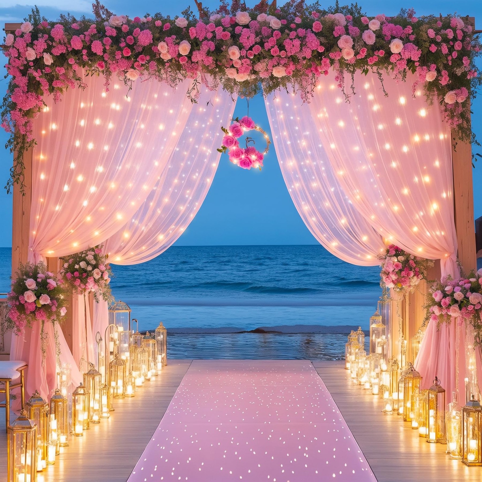 Pink Wrinkle Free Backdrop Curtains with Lights String 10x10FT Party Decor
