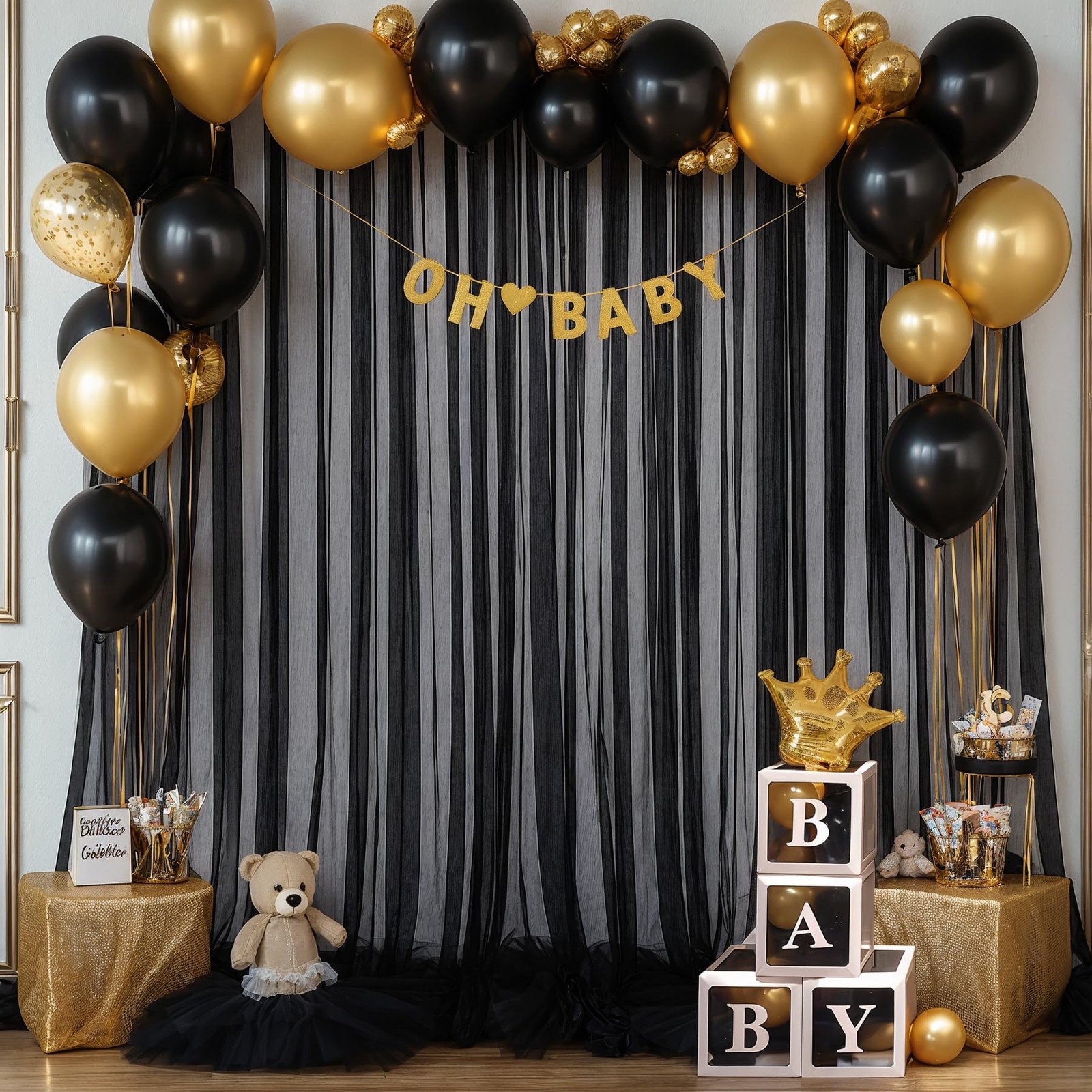 2 Panels Black Sheer Tulle Backdrop Curtain Photo Booth Drapes 5×10 Ft Each