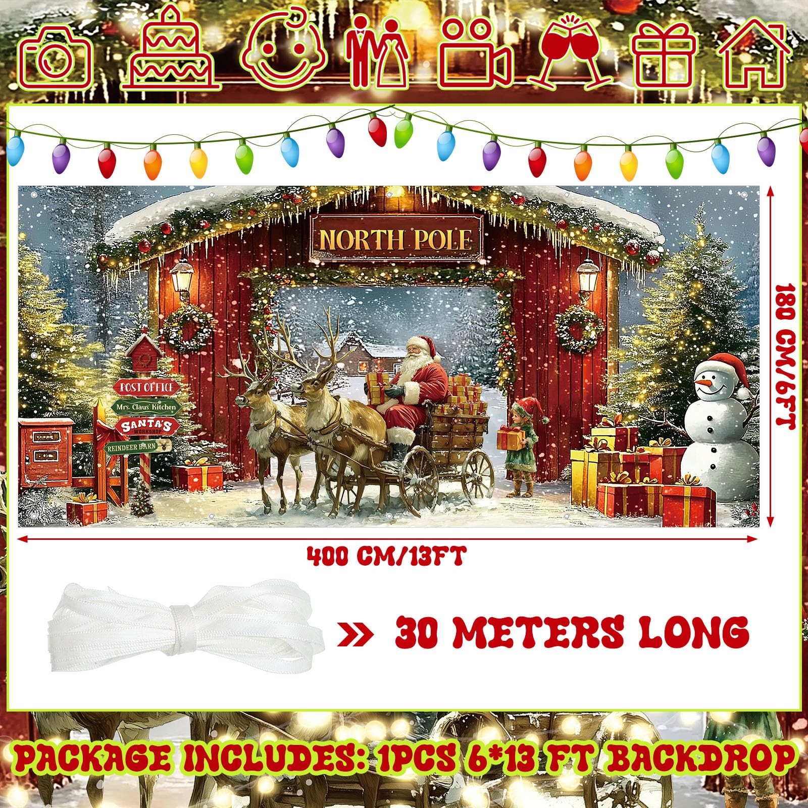 6 x 13 ft Christmas Garage Door Banner Cover North Pole Snowy Xmas Tree Photo…