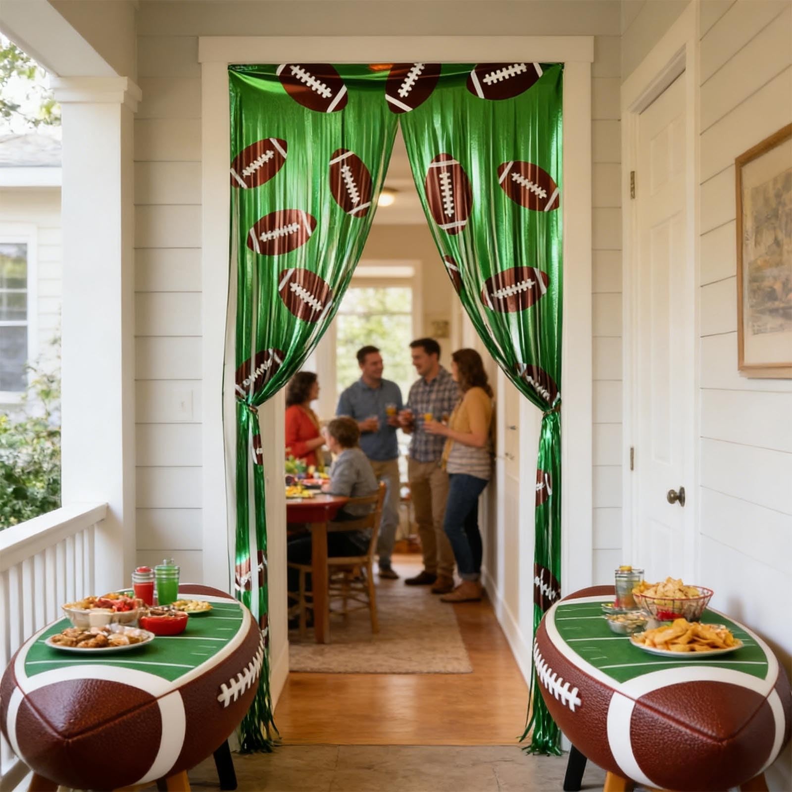 3.3×6.6 Ft Brown Green Football Foil Fringe Curtain Backdrop Sports Decor 2 PCS