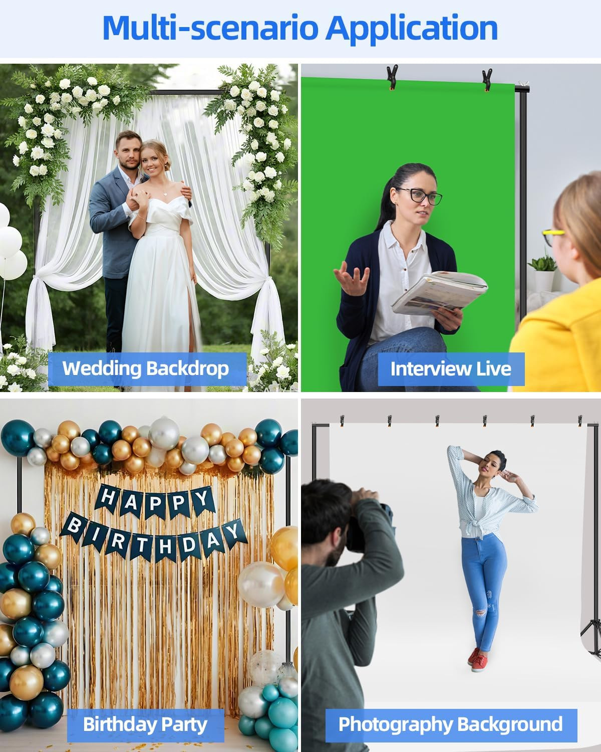Backdrop Stand 10X8Ft (Wxh), Photography Background Stand for Parties, Adjustabl