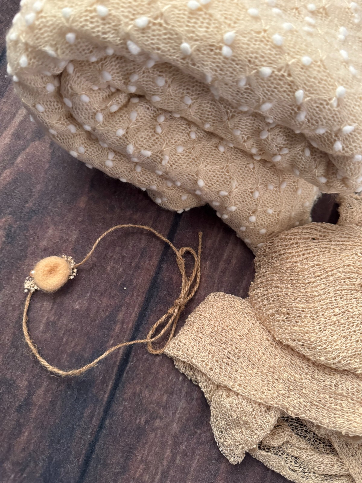 Beige Newborn Photography Textured Backdrop, Wrap, and Headband Set