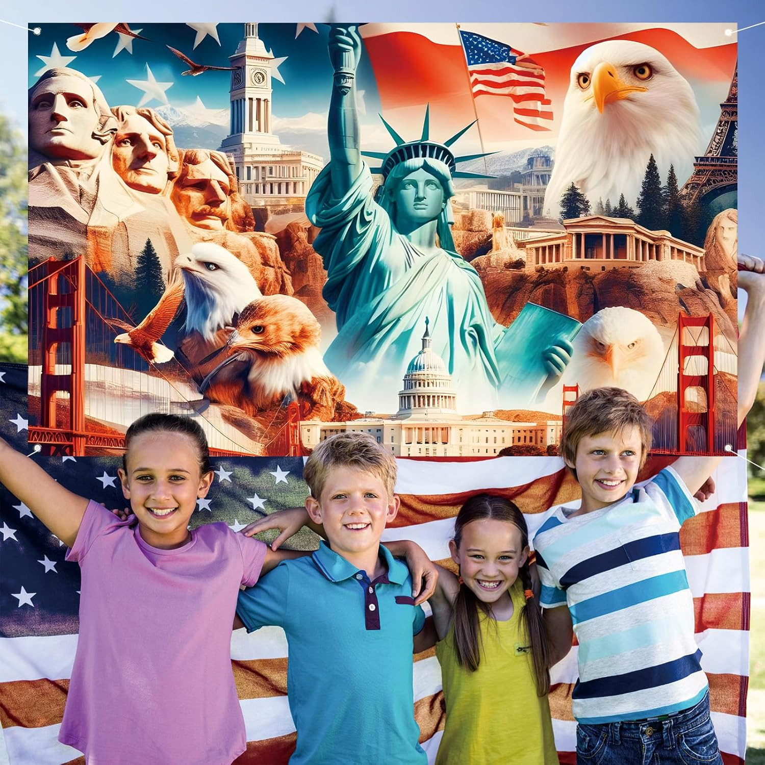 American Flag and Bald Eagle Backdrop for Photography Memorial Day 4Th of July V
