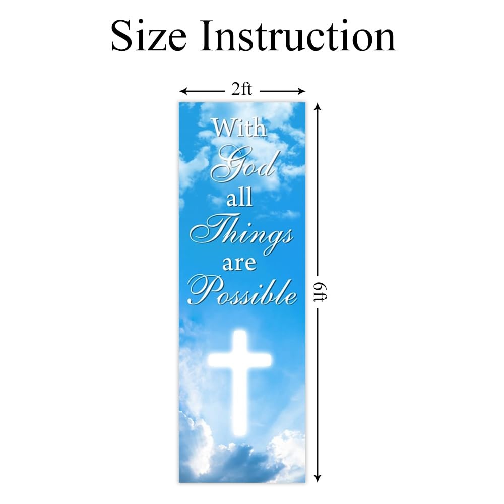 Church Worship Banner for Church Sanctuary Decor 2x6ft-With God All Things are P
