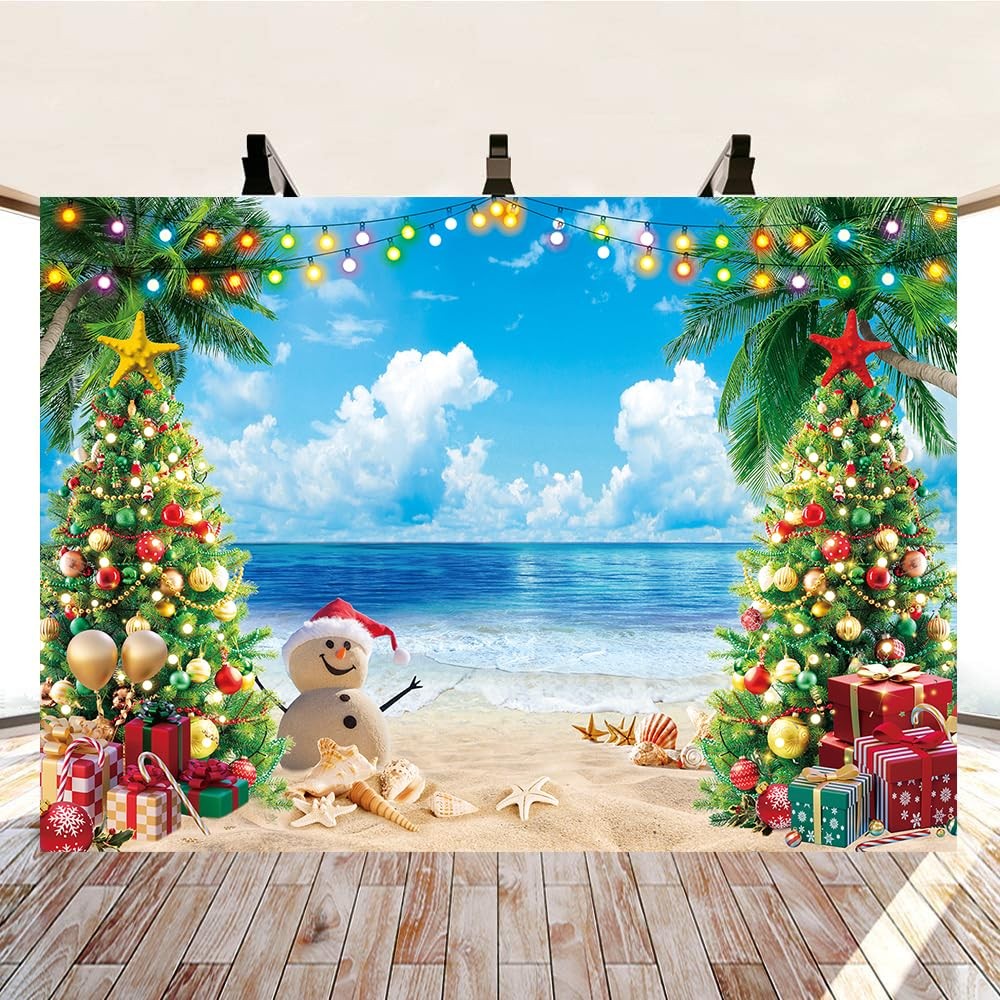 July Christmas Backdrop 7x5ft 210x150cm Tropical Beach Tree Photo Background