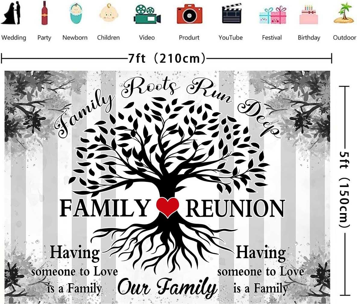Family Reunion Backdrop for 7x5ft, Black and white gray