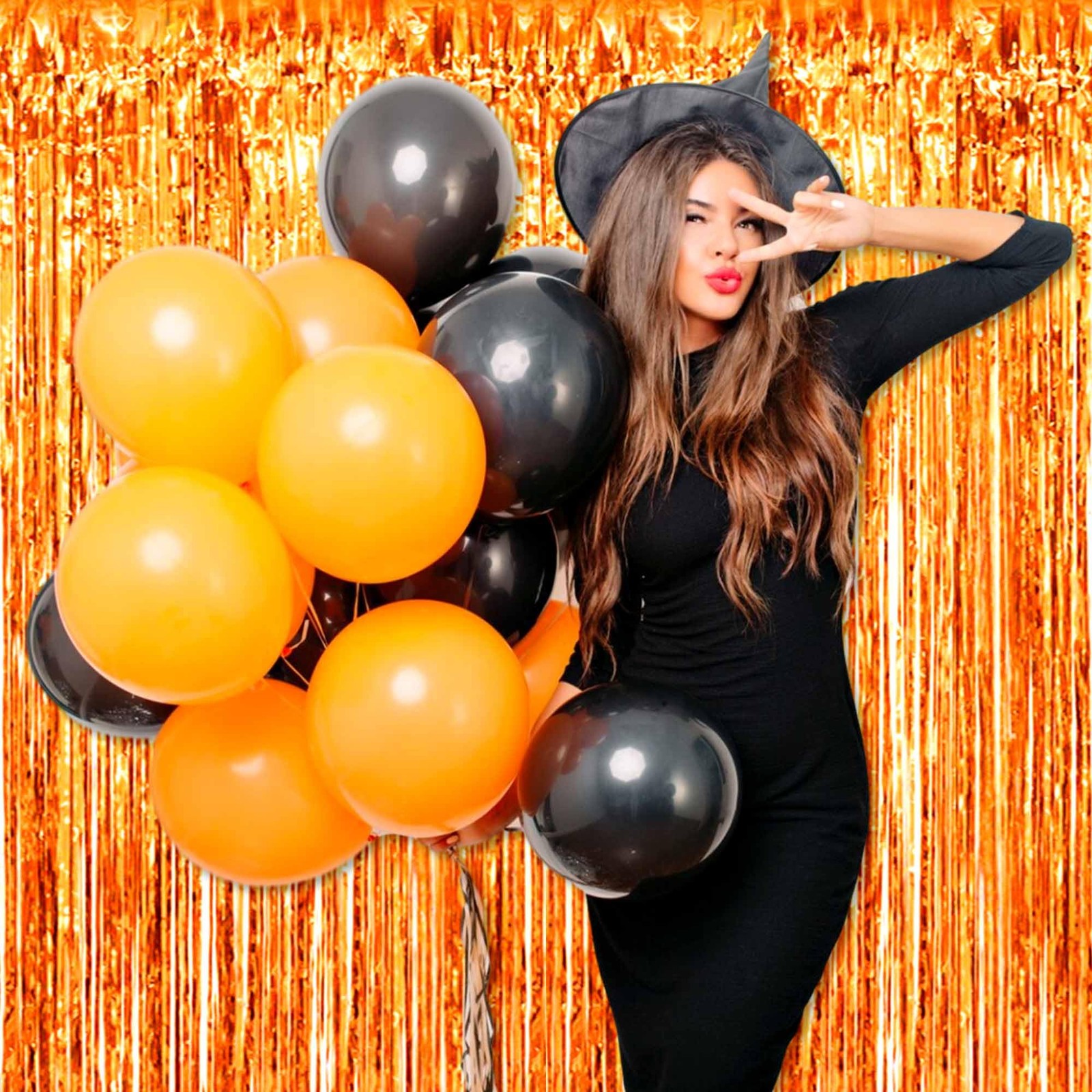 Orange Foil Fringe Curtain Backdrops Metallic Streamers Tinsel Photo 6 PACK Box