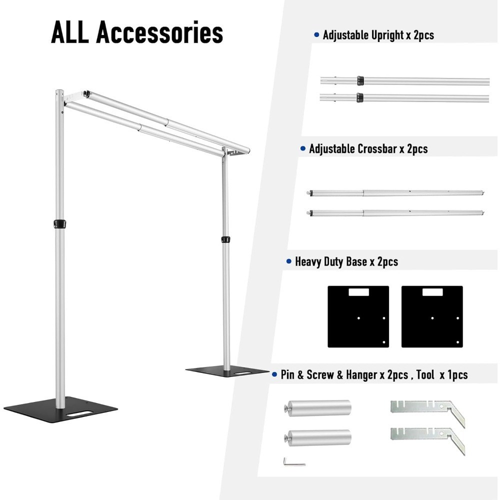 Heavy Duty 12x12ft Backdrop Stand with Double Crossbar Pipe and Drape Kit for