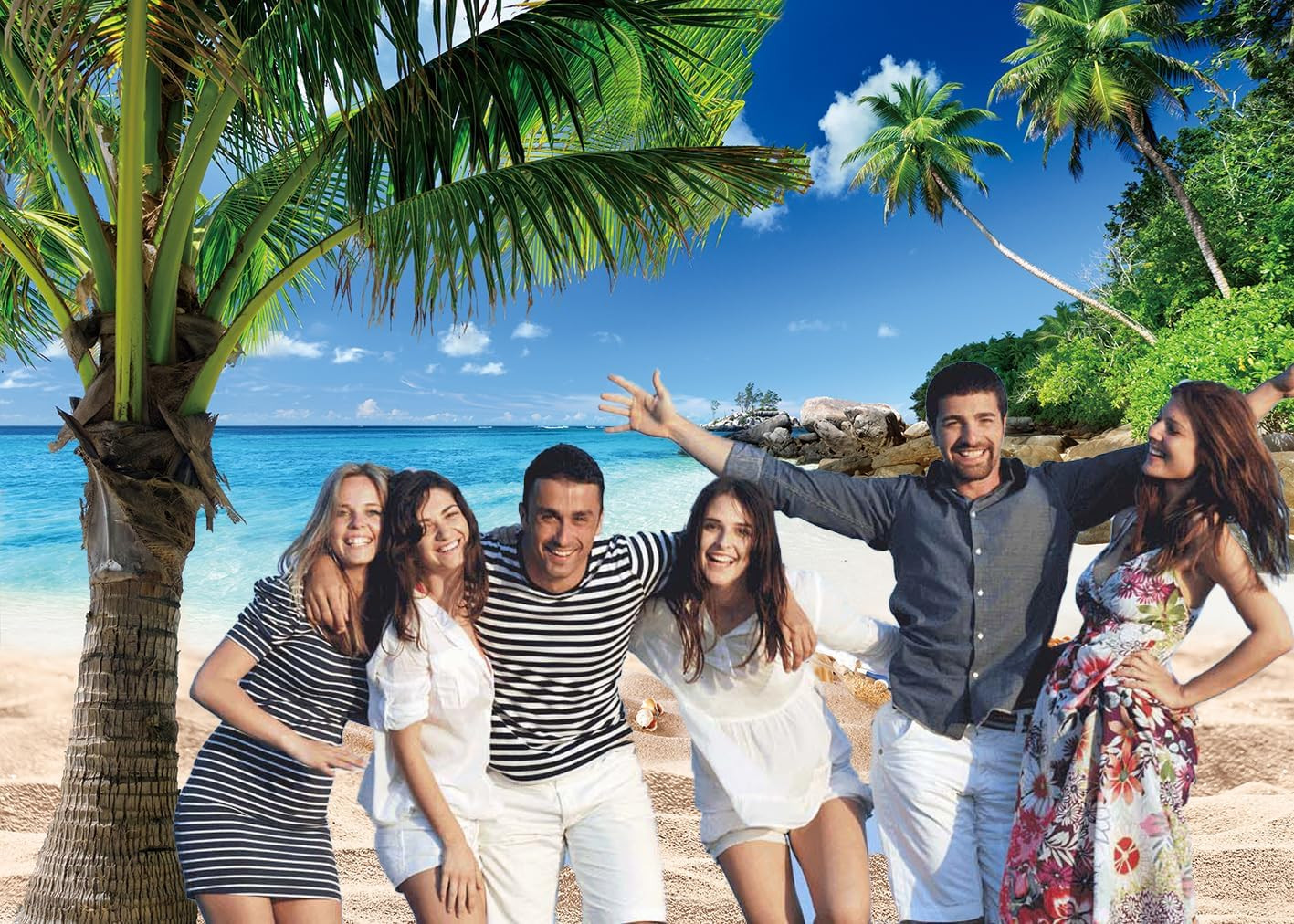 Summer Beach Ocean Backdrop Summer Outdoor Blue Sky Palm Tree Photography Backgr