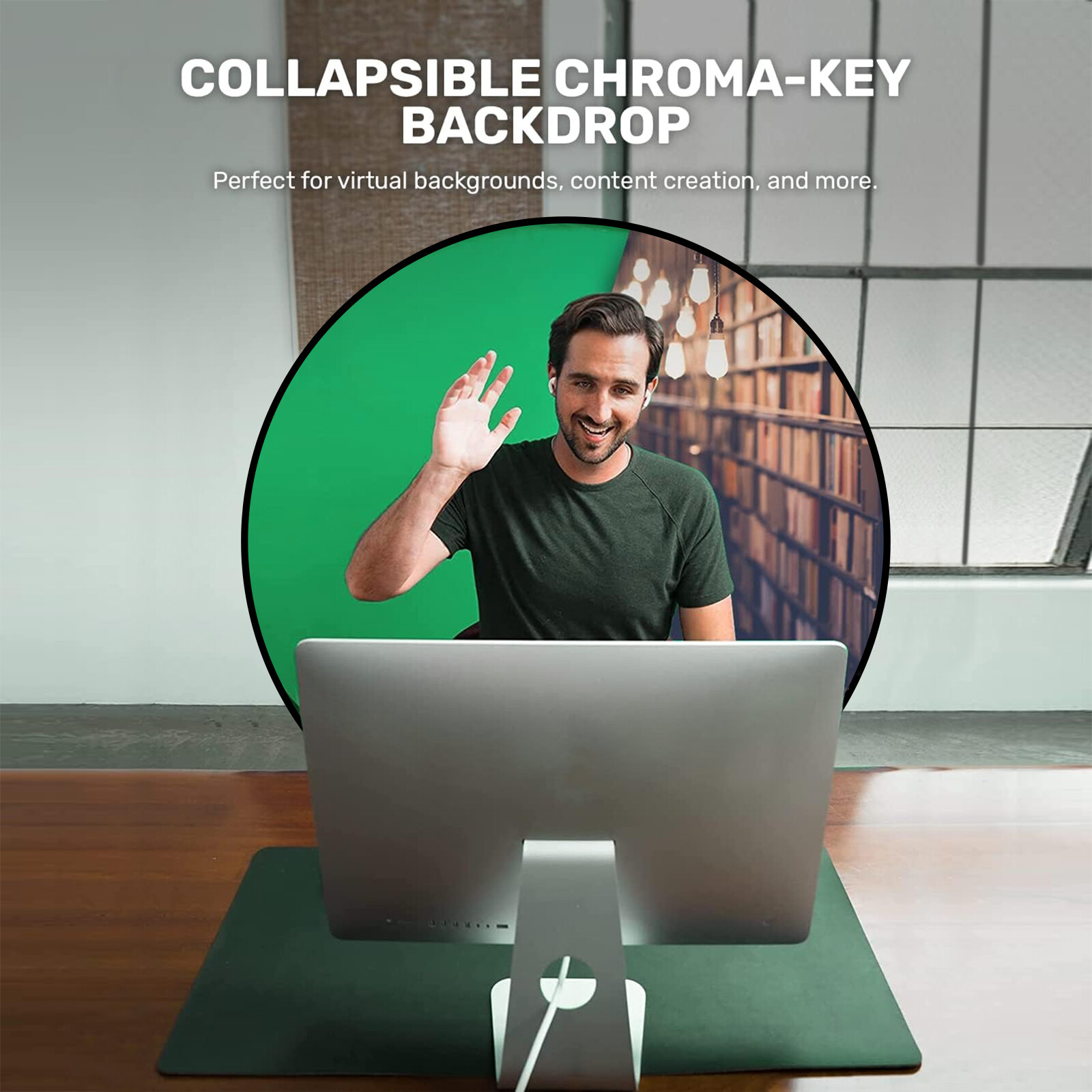 59″ Round Green Screen Collapsible Webcam Backdrop Photography Webex Video Chats