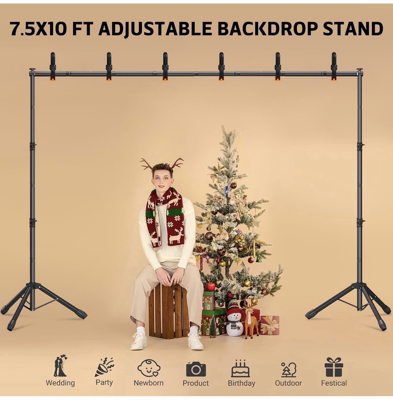 3-in-1 Portable Backdrop Stand Adjustable 10×7.5ft T Shape Photo Background New