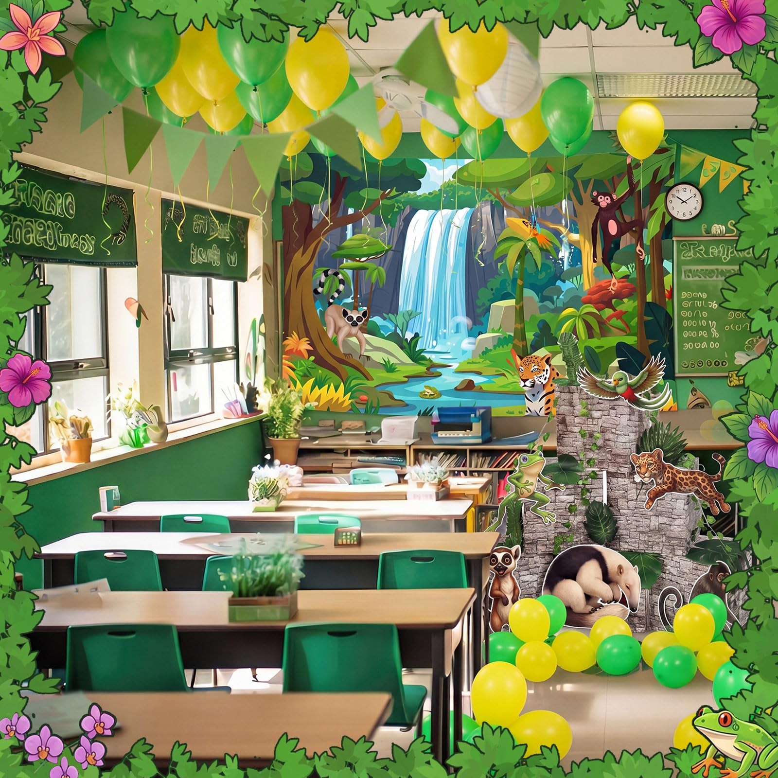 9 x 6 ft Rainforest Theme Backdrop Sets for Vbs Rainforest Decoration Bulk Va…
