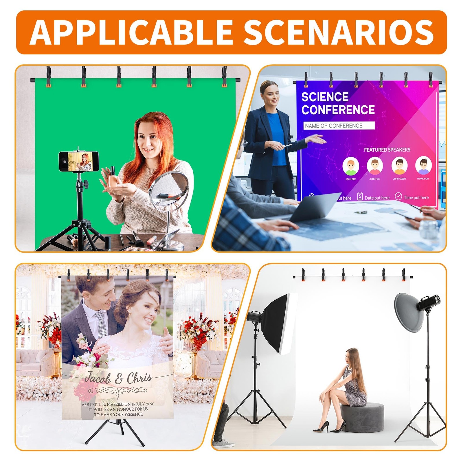 Portable T-Shape Backdrop Stand Support Kit 8×5.3ft, Adjustable Photo Green S…