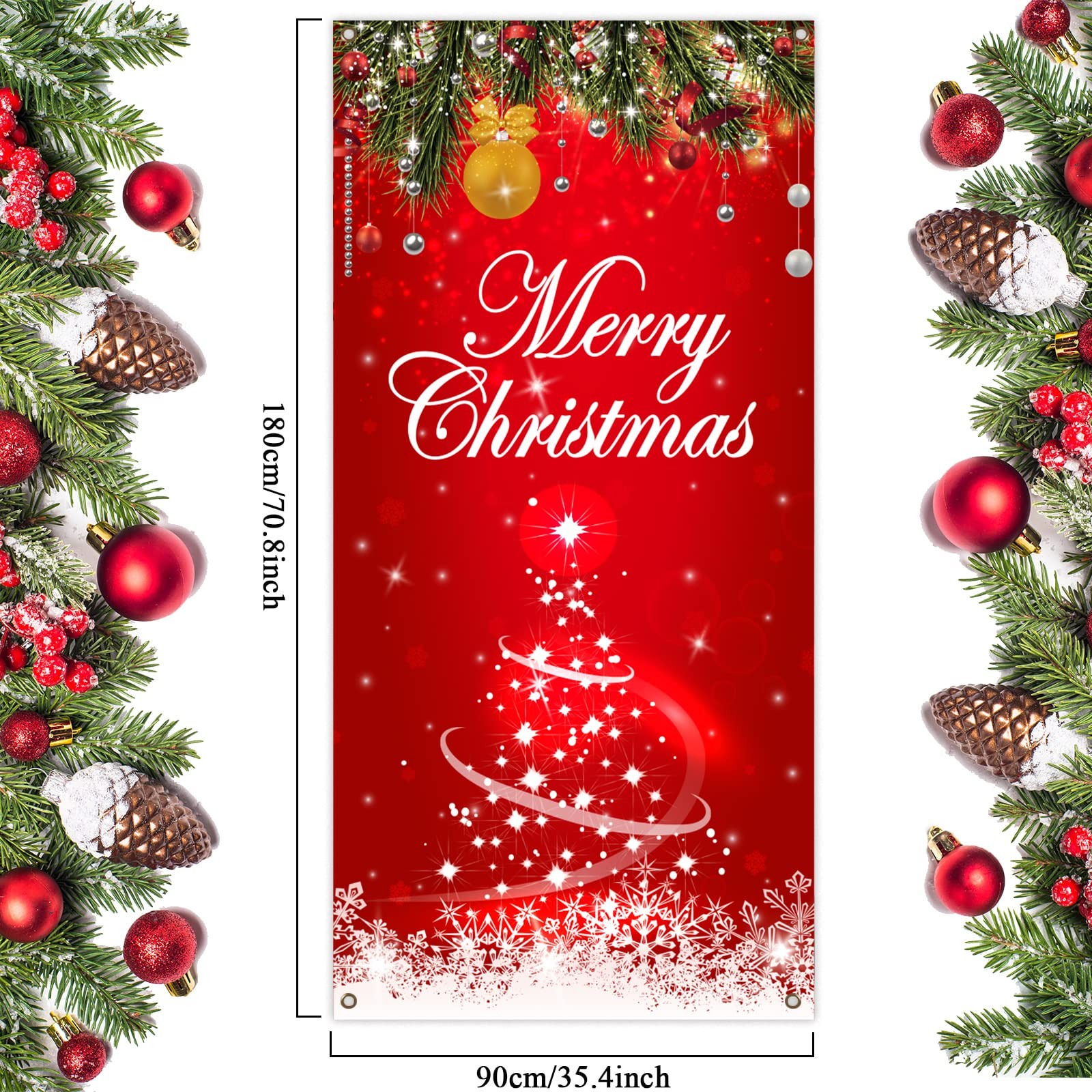 Merry Christmas Door Cover Red Xmas Backdrop Door Banner Santa Claus Merry Ch…