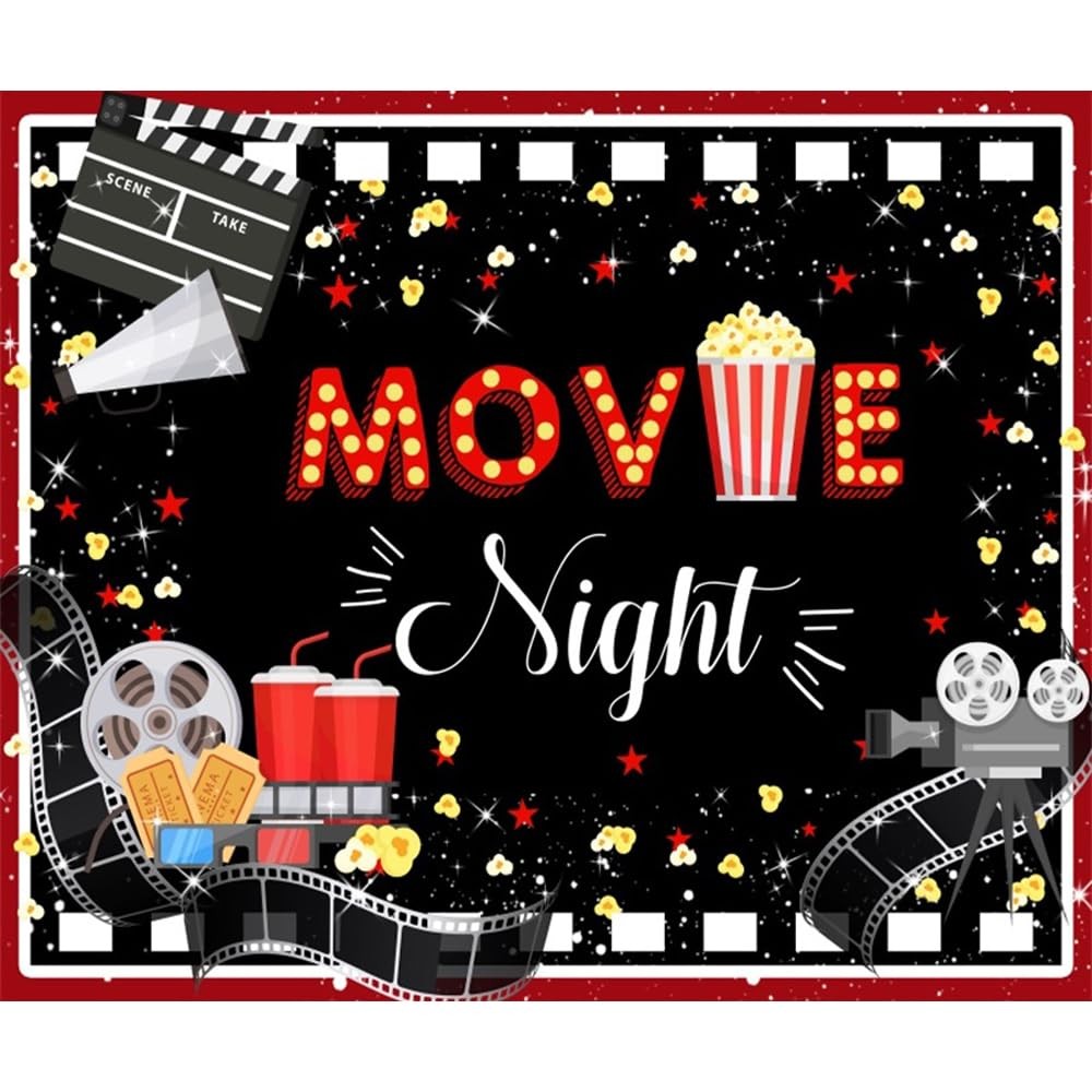 Movie Night Decorations Backdrop Cinema Movie Night Supplies 10x8ft (300x240c…