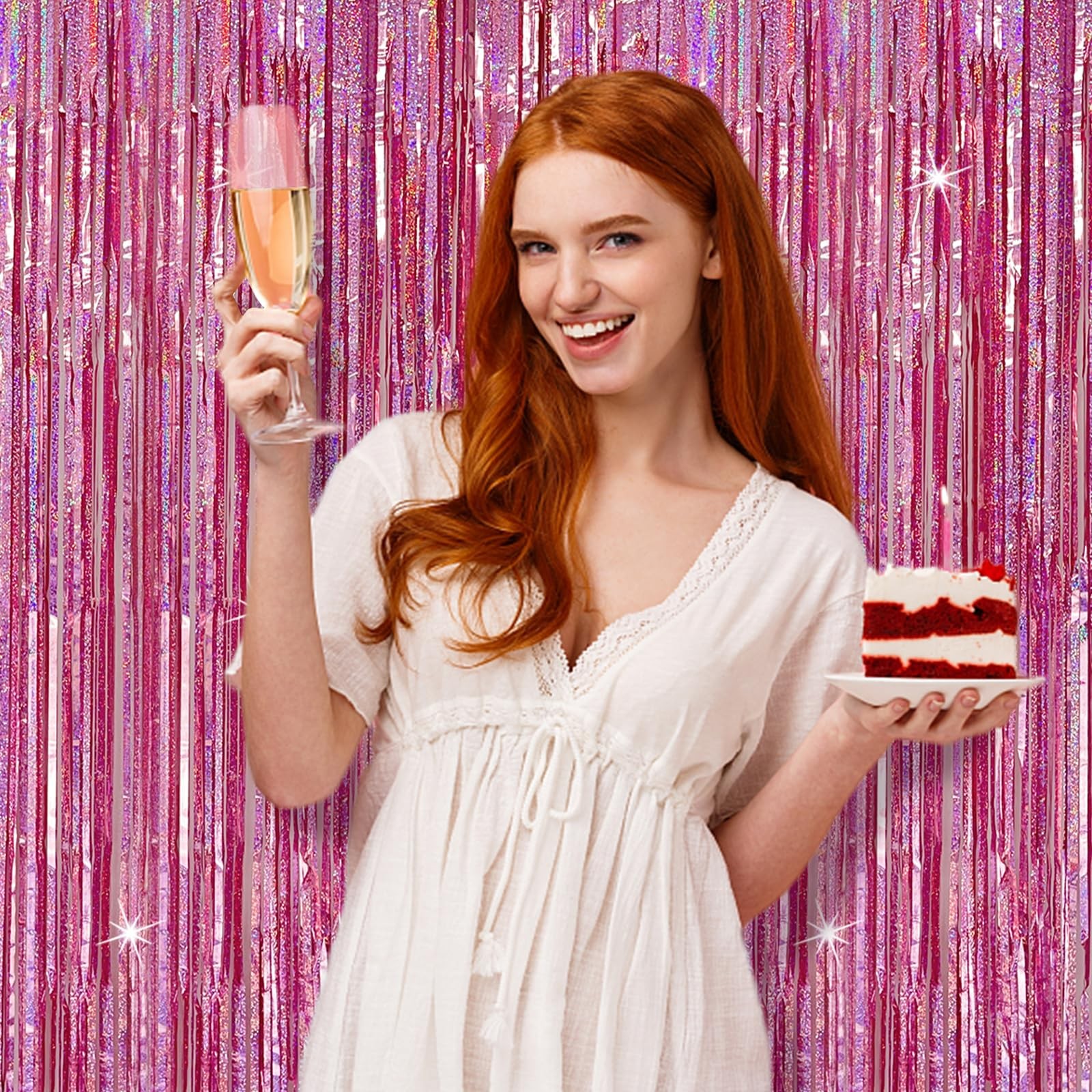 Tinsel Curtain Pink Birthday Party Glitter Foil Fringe Streamers 2 Packs