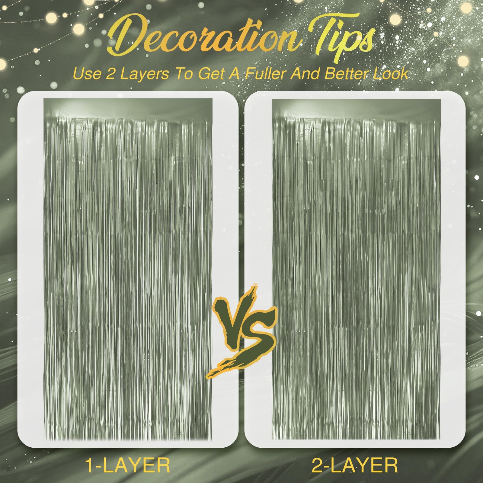 Lime Green Fringe Backdrop 3.2×8.2ft Metallic Foil Tinsel Door Streamers 2 PCS