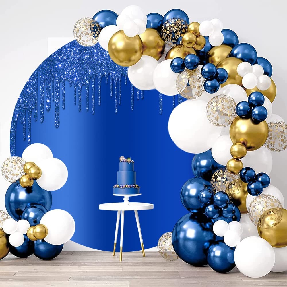 6x6ft Royal Blue Glitter Round Backdrop Luxurious Blue Sequins Deluxe Drippy …