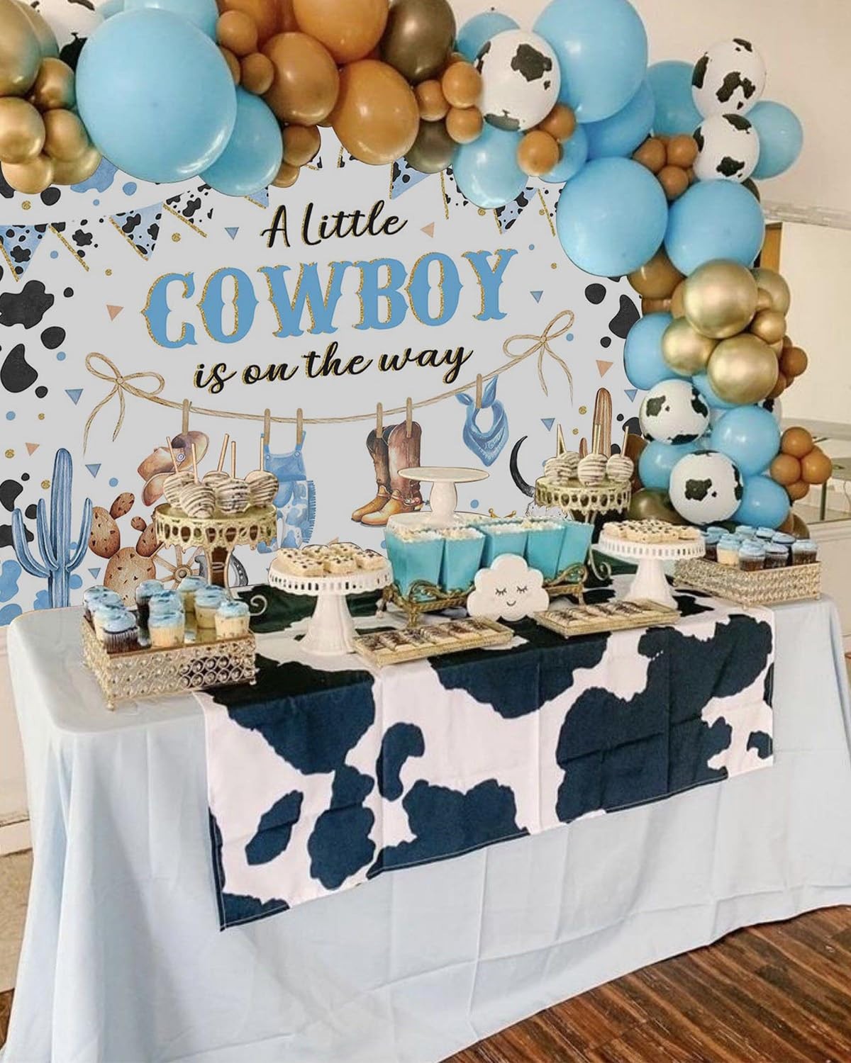 Mocsicka Cowboy Baby Shower Backdrop for Boy Blue A Little 7x5ft, blue