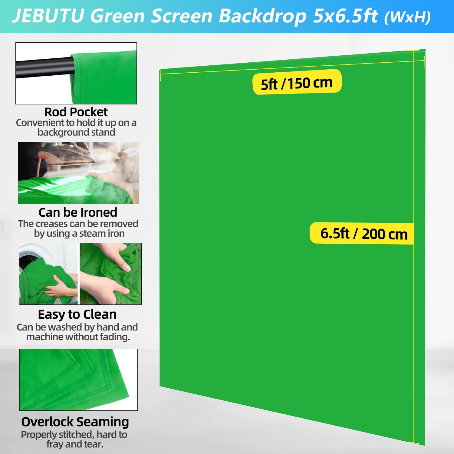 Portable Green Screen Kit 5×6.5ft with Stand and Clamps for Live Streaming