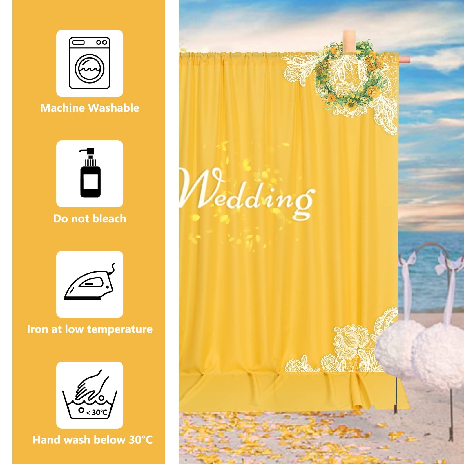 Yellow Backdrop Curtain 2 Panels 5x10ft Rod Pocket Privacy Fabric Photo Props
