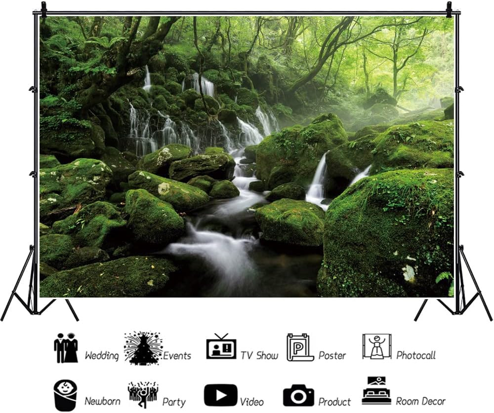 20X10Ft Forest Waterfall Backdrop Graceful Natural Scenery Photography Backgroun