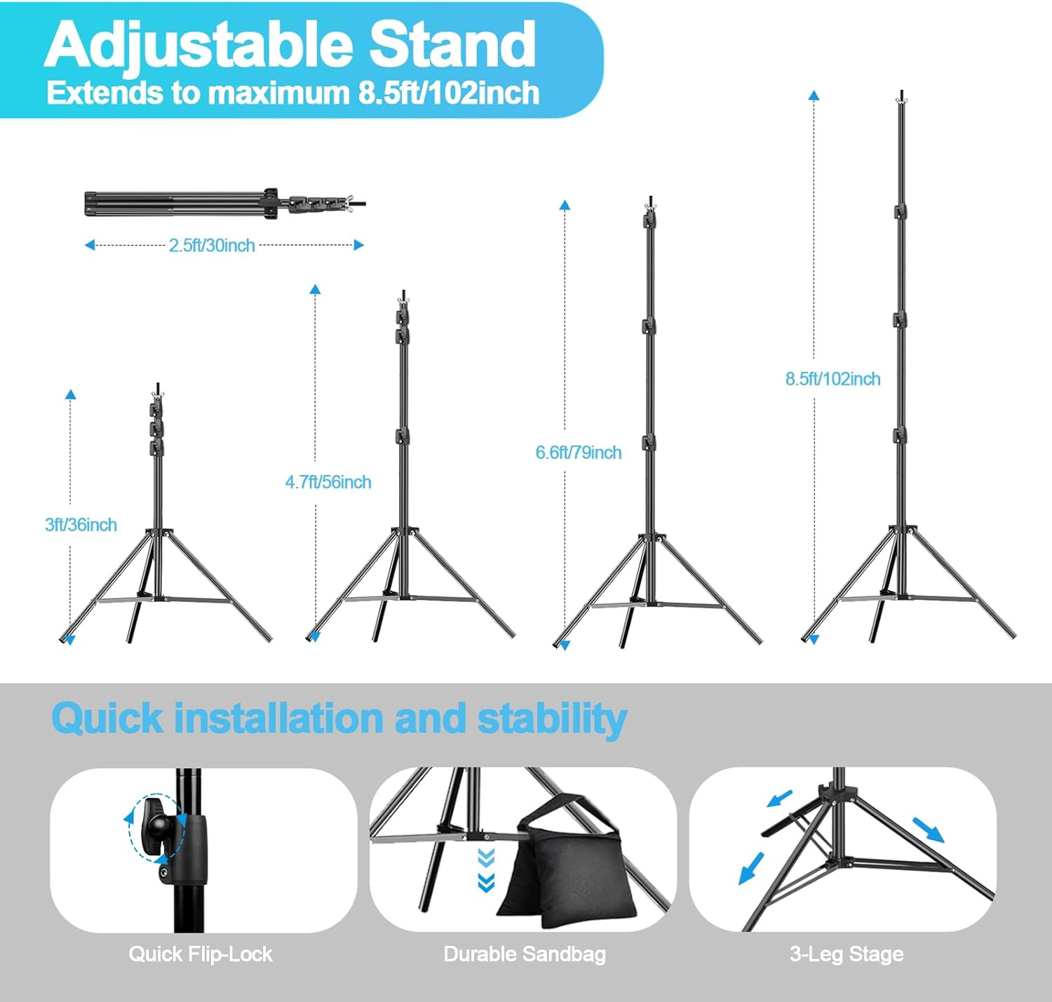 8.5 X 10Ft Background Support System,Professional Photo Backdrop Stand Kit with