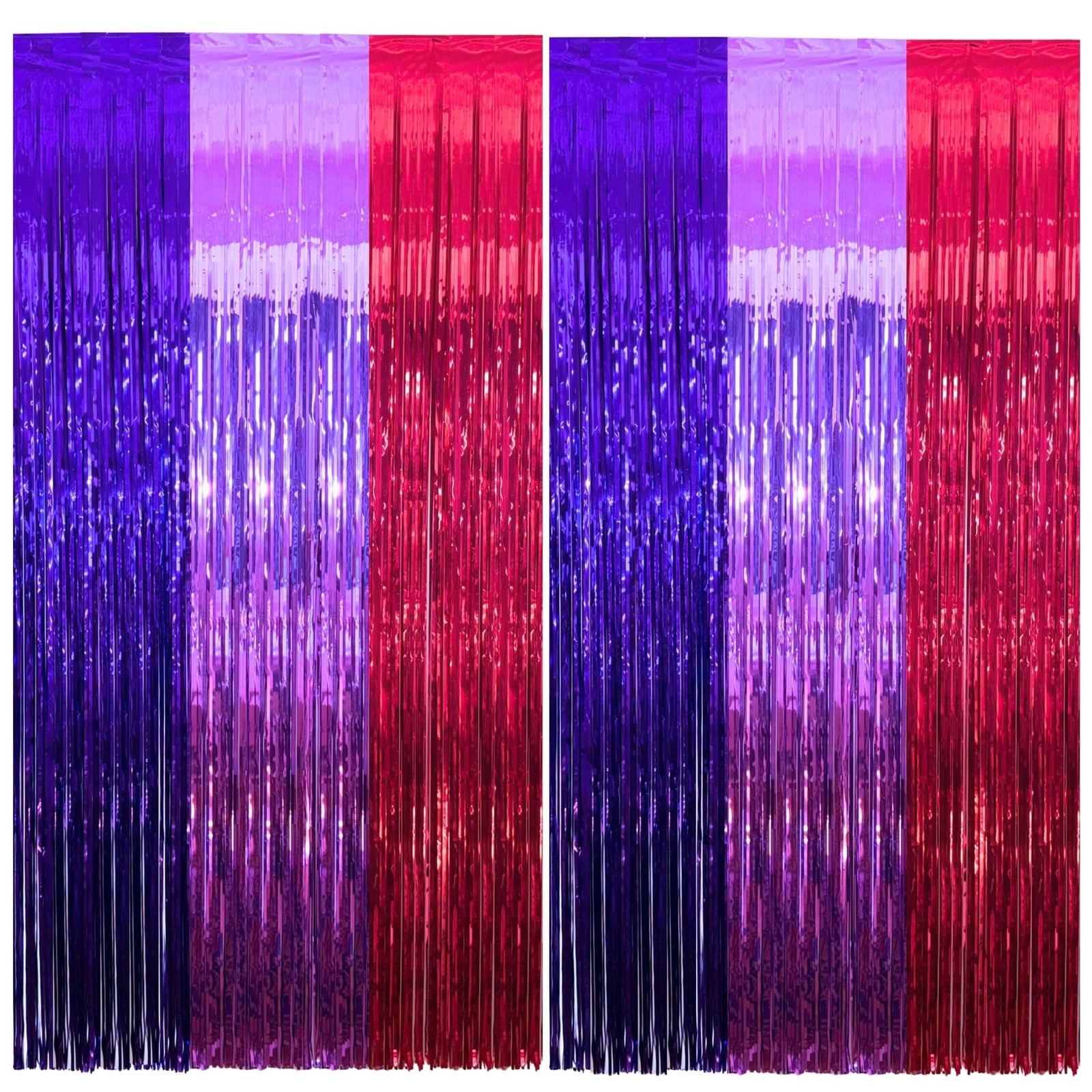 Vagilelf 2 Pack Purple Blue and Red Foil Fringe Curtains for Pink