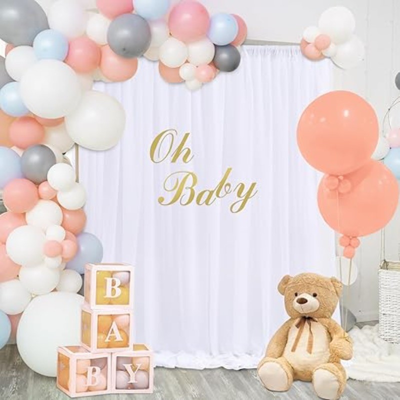 White Tulle Backdrop Curtain 5ft x7ft, Sheer Background for Wedding Baby Shower
