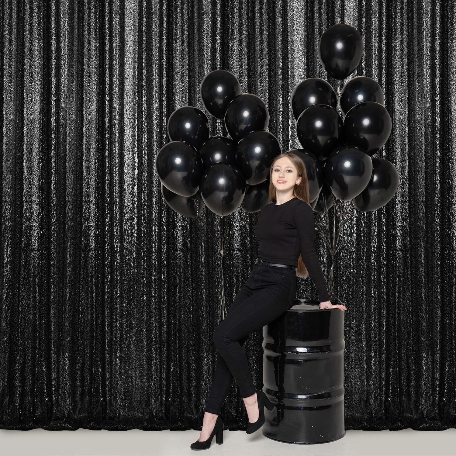 4 PCS 2x8ft Black Sequin Backdrop Curtains Glitter Photography Background Hub
